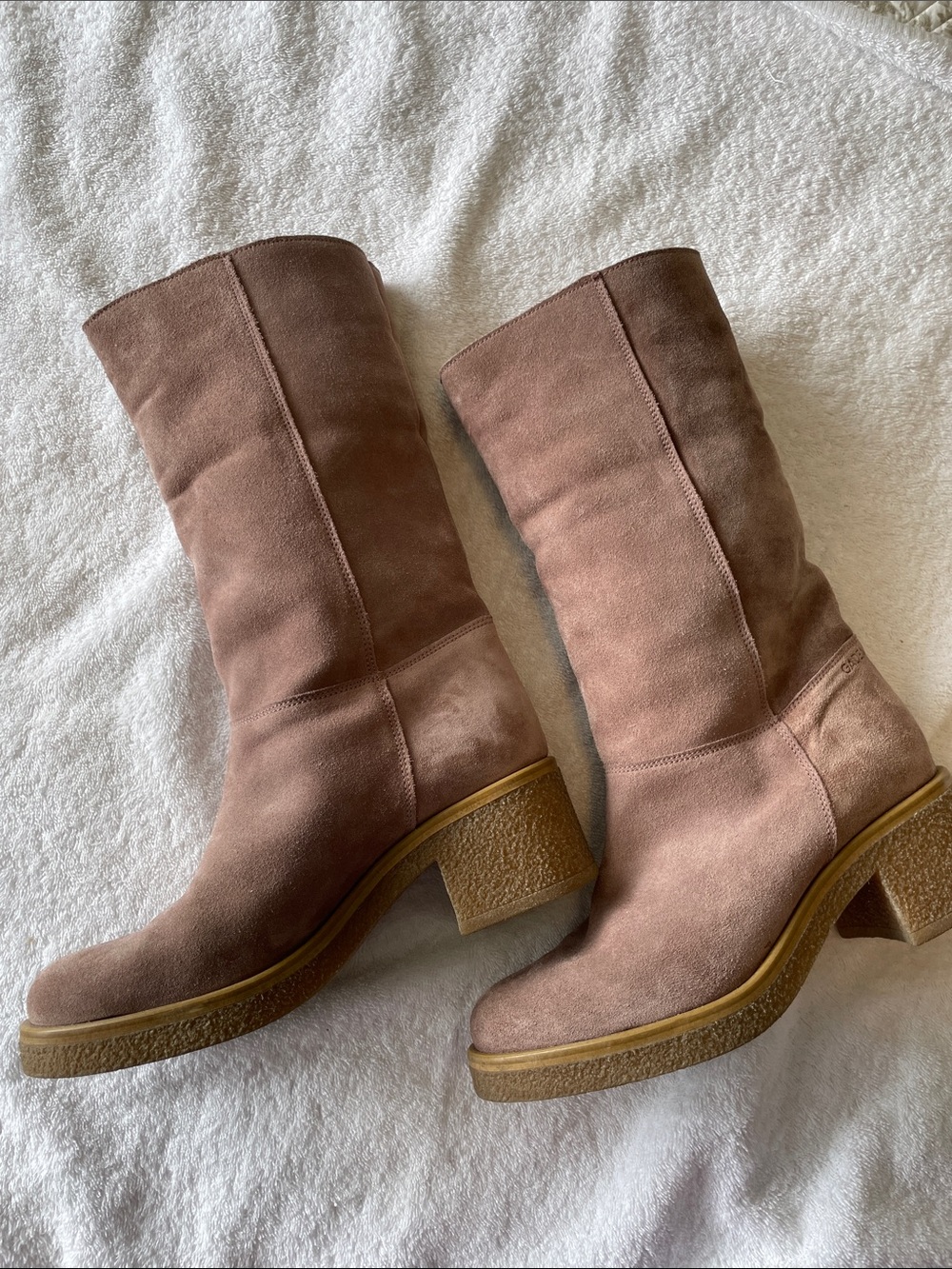 GADEA Women’s Blushy Mauve Suede Mid-Calf Block Heel Boots with Foldover Cuff